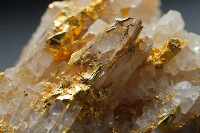 Formation naturelle d’or incrusté dans du quartz