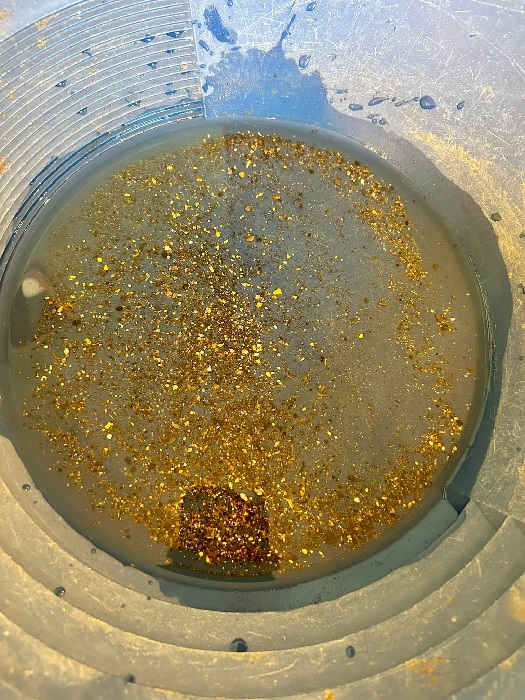 batée d'orpaillage avec des paillettes du Var