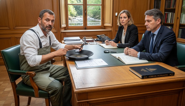 l'orpailleur présent à la mairie pour déclarer sa trouvaille archéologique